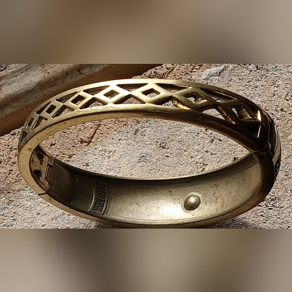 HEIDI DAUS  Faux Pearl, Blue, Garnet, Green Rhinestone Bangle Hinged Bracelet - Picture 4 of 12